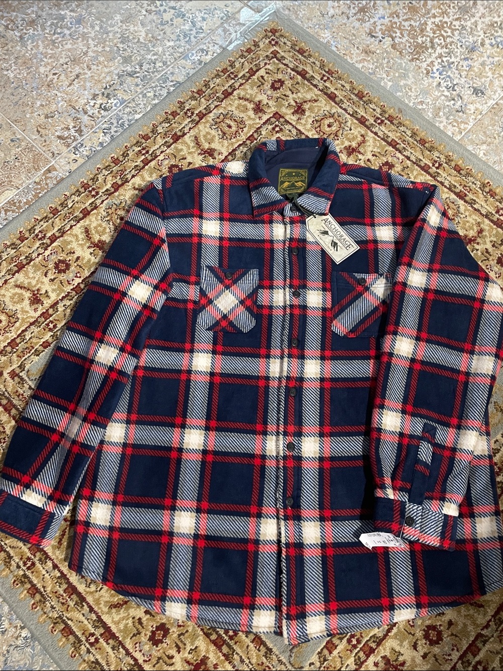 Men's Lightweight Plaid Shirt Jacket - Navy/Red/White